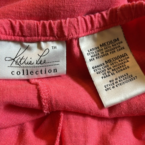 KATHIE LEE M coral sleeveless embroidered blouse & wide leg linen blend pant set - Picture 9 of 9